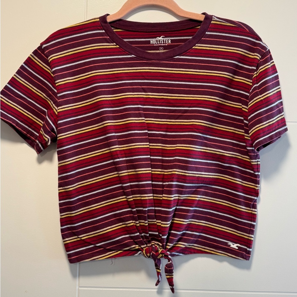 Hollister Women's Striped Burgundy Top